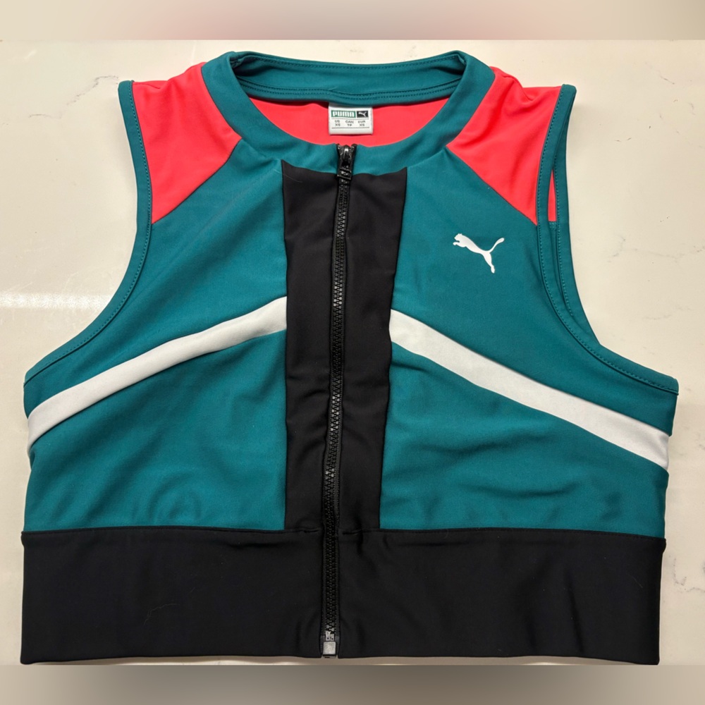 Puma Teal, Coral & Black Zip-Front Athletic Tank